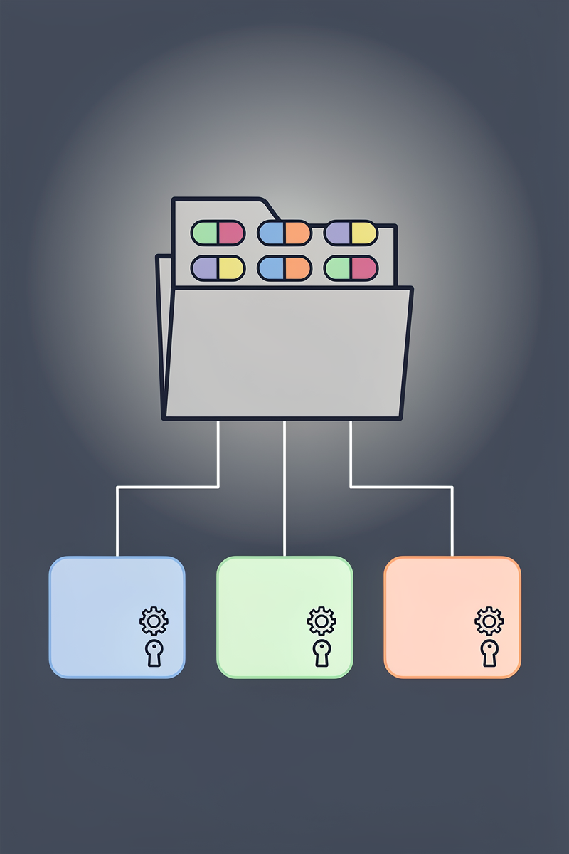 상단 Git 스타일 스킬 저장소 아이콘에서 OpenAI·Claude·Cursor를 상징하는 세 런타임 블록으로 선이 이어지고, 각 블록 옆에 톱니바퀴와 권한 아이콘이 배치된 Agent Skills 통합 전략 인포그래픽.
