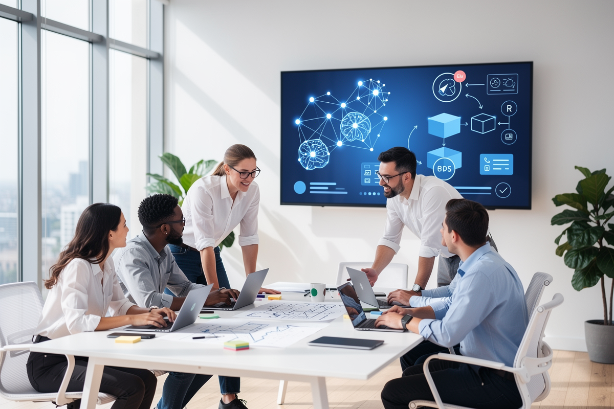 회의실에서 스타트업 팀이 노트북과 태블릿을 보며 Google Gemini 3 Flash 도입과 LLM 인프라 전환을 논의하는 장면을 담은 밝은 오피스 일러스트.