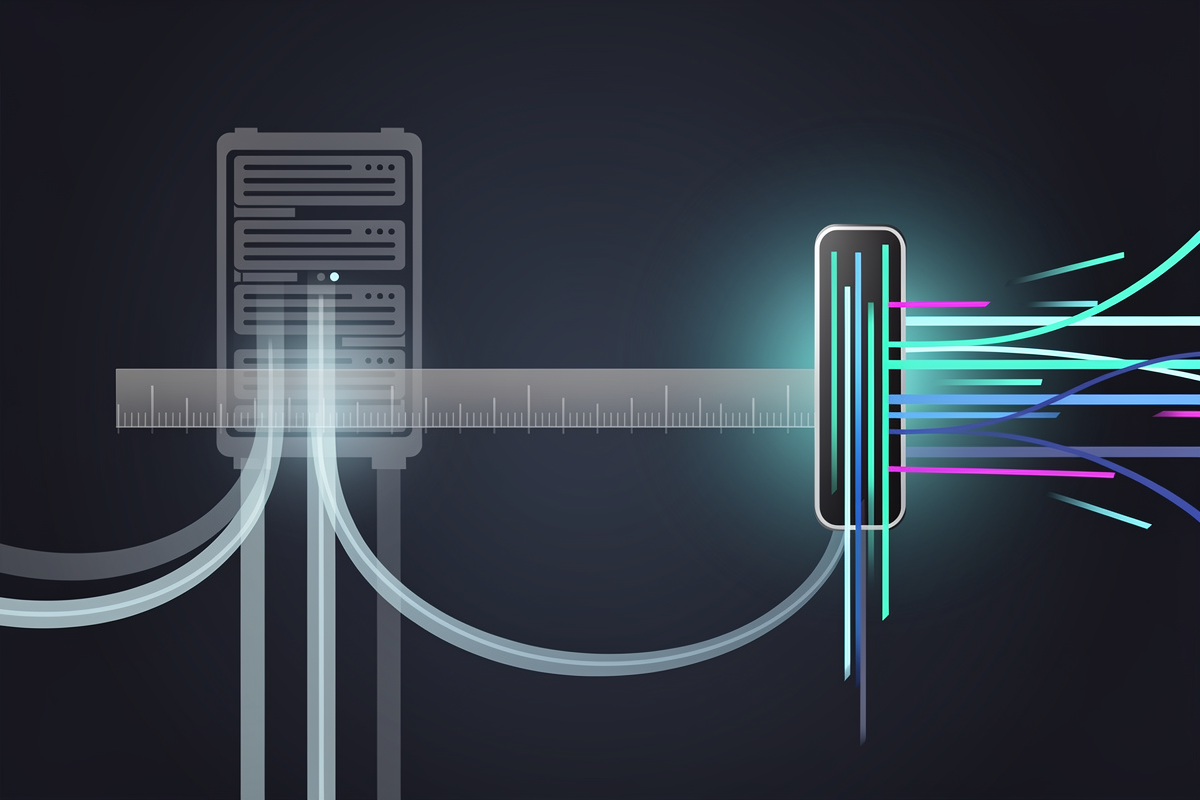 전통적인 AI 서버와 Gemini 3 Flash를 저지연 프론티어 모델로 대비해, 데이터 스트림 속도 차이를 시각적으로 보여주는 Google Gemini 3 Flash 성능 일러스트.